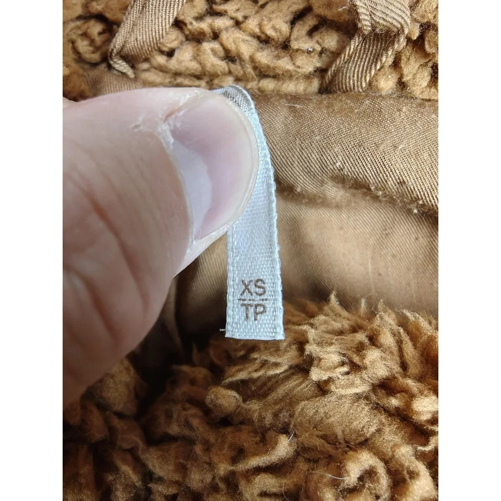 Free People Coat Womens XS Brown Sherpa Fleece Teddy‎ Pea Double Breasted Lined
